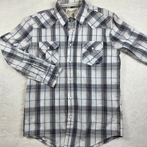 Coastal Western Pearl Snap Shirt Mens Medium Grey Plaid Long Sleeve Excellent